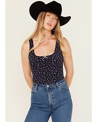 Originality Women's Floral Print Eyelet Cropped Corset Top