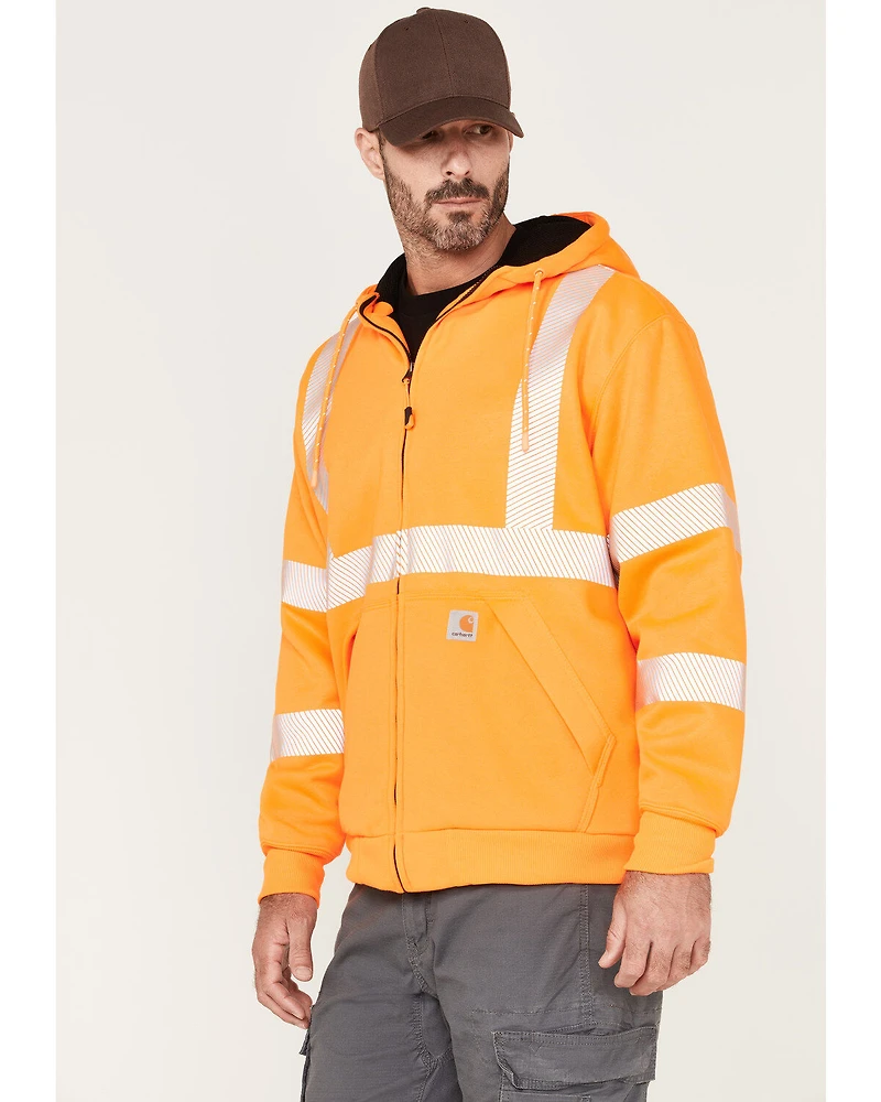Carhartt Men's Hi-Vis Brite Orange Loose Fit Thermal Full-Zip Hooded Work Sweatshirt