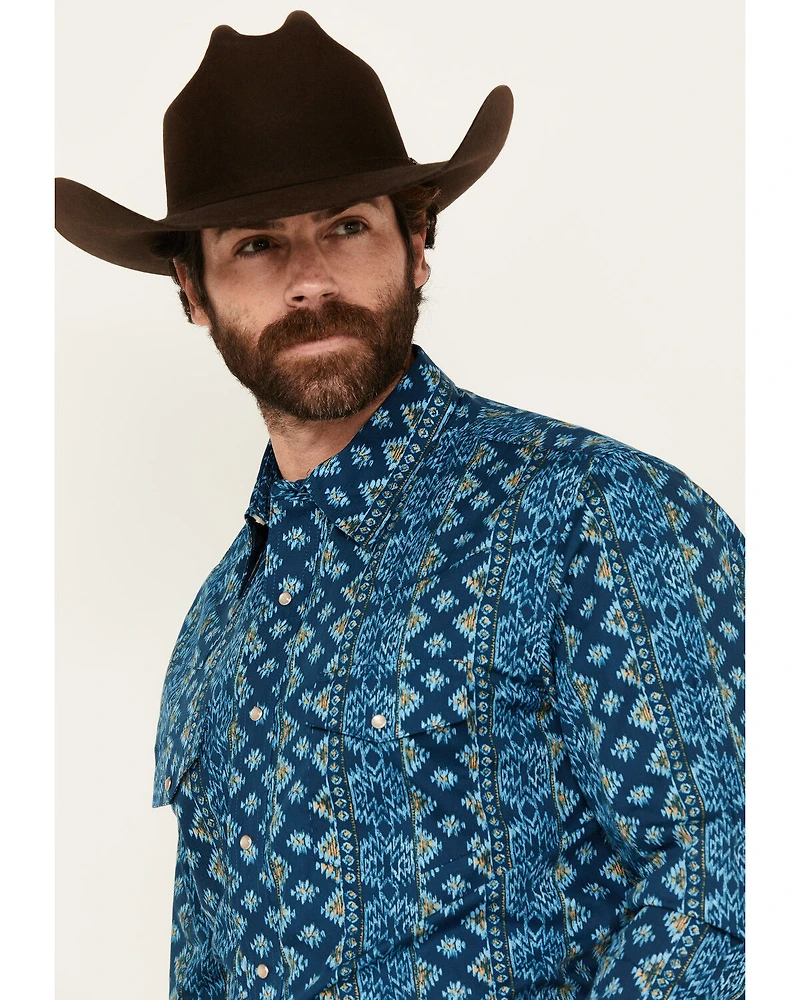 Wrangler Men's Checotah Southwestern Striped Long Sleeve Pearl Snap Western Shirt