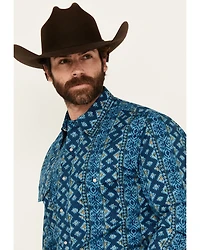 Wrangler Men's Checotah Southwestern Striped Long Sleeve Pearl Snap Western Shirt