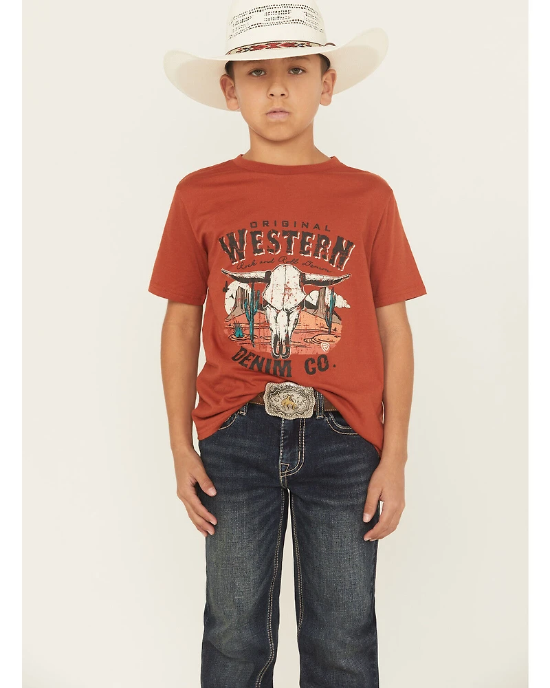 Rock & Roll Denim Boys' Longhorn Skull Logo Short Sleeve Graphic T-Shirt
