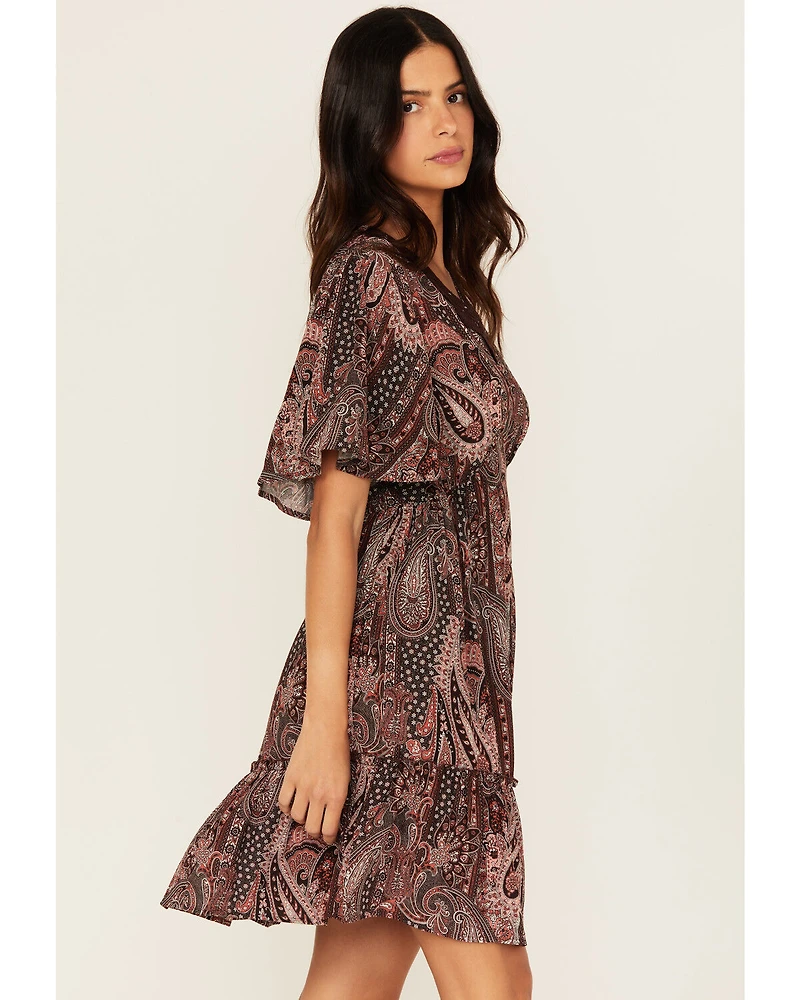 Shyanne Women's Crochet Trim Printed Short Sleeve Mini Dress