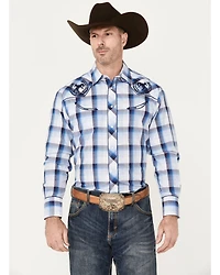 Roper Men's Embroidered Plaid Print Long Sleeve Pearl Snap Western Shirt