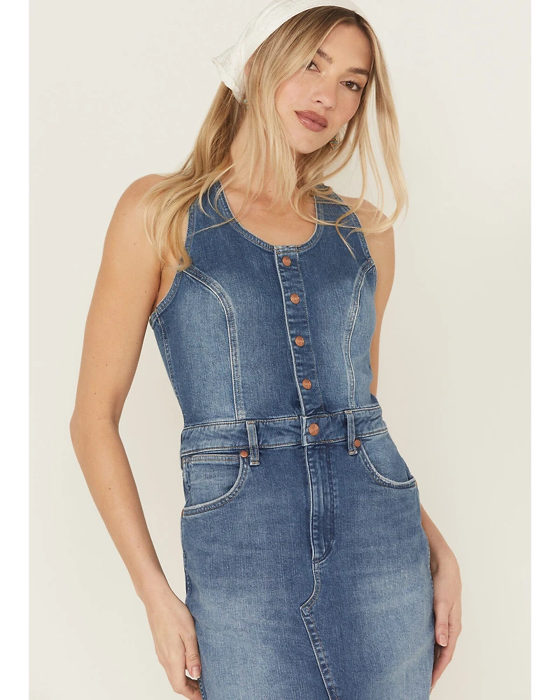 Wrangler Women's Racerback Button-Down Denim Midi Dress
