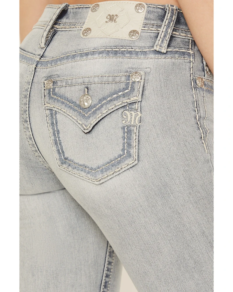 Miss Me Women's Light Wash Mid Rise 32" Bootcut Stretch Denim Jeans