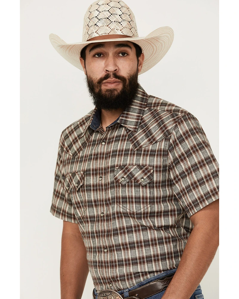 Cody James Men's Grit Plaid Print Short Sleeve Snap Western Shirt