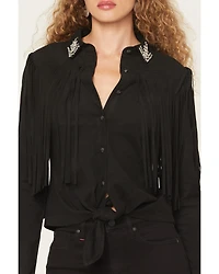 Idyllwind Women's Twinpines Faux Suede Fringe Embellished Long Sleeve Button-Down Western Shirt