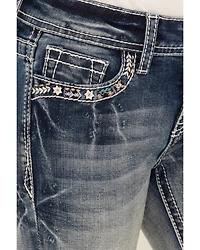 Grace LA Girls' Double Horseshoe Embroidered Bootcut Stretch Denim Jeans