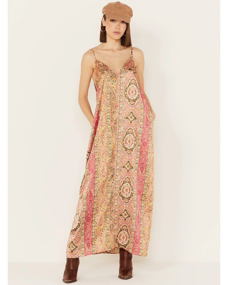 By Together Women's Floral Print V Neck Sleeveless Maxi Dress