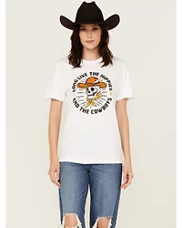 Rodeo Hippie Women's Long Live Cowboys Skull Short Sleeve Graphic Tee