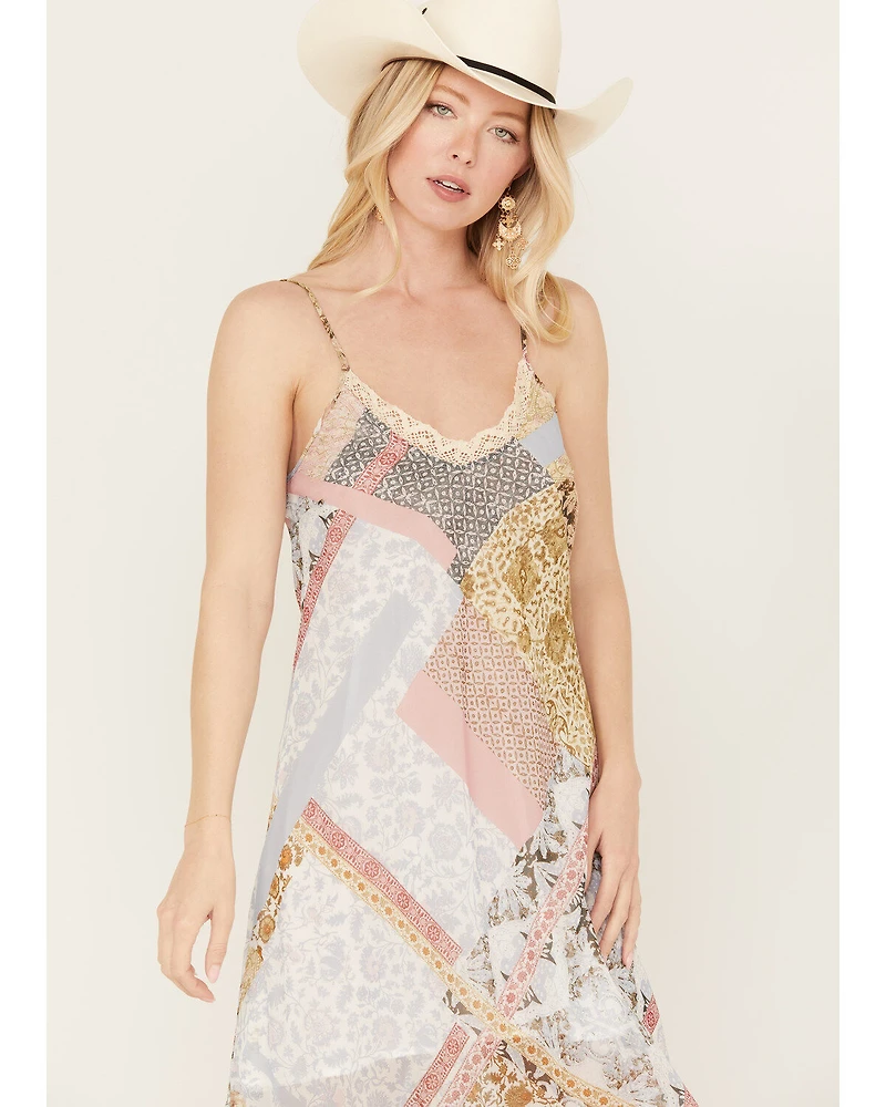 Wild Moss Women's Patchwork Print Smocked High-Low Dress