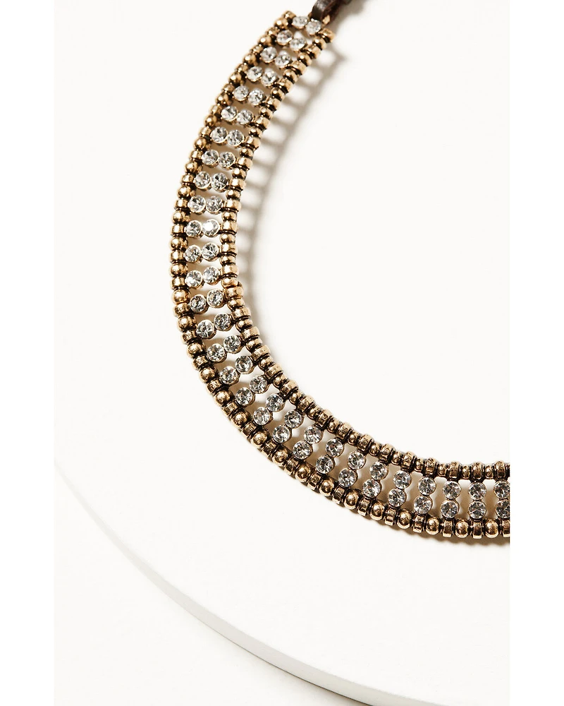 Shyanne Women's Summer Moon Antique Gold Adjustable Rhinestone Necklace