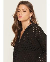 Elan Women's Crochet Half Zip Long Sleeve Sweater