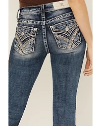 Miss Me Women's Dark Wash Mid Rise 32" Bootcut Stretch Denim Jeans