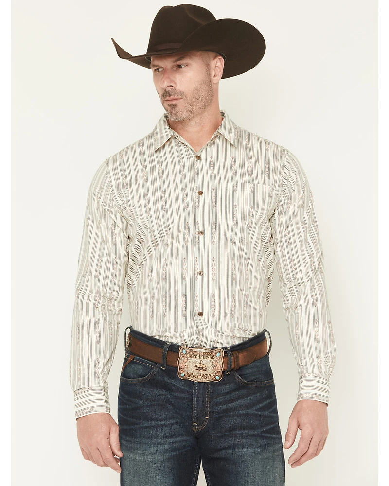 Gibson Trading Co Men's Tiki Boat Southwestern Striped Print Long Sleeve Button-Down Stretch Western Shirt