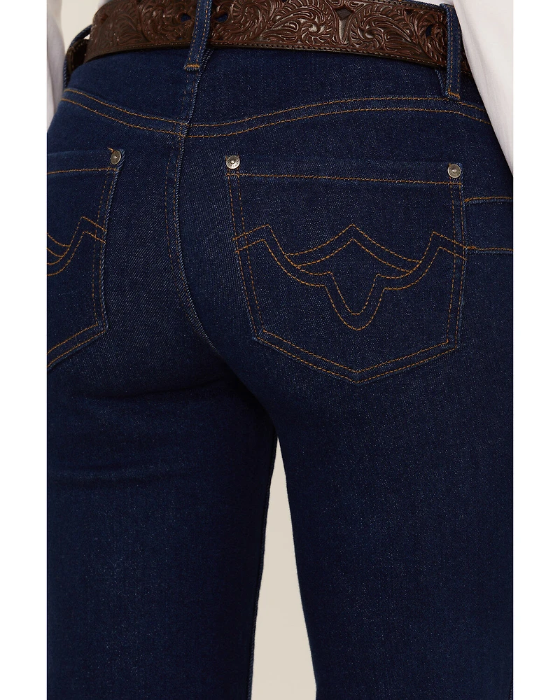 RANK 45® Women's Mid Rise Flare Super Dark Wash Signature Back Pocket