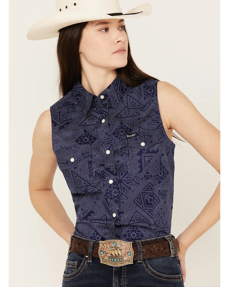 Wrangler Women's Sleeveless Southwestern Snap Western Shirt