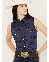 Wrangler Women's Sleeveless Southwestern Snap Western Shirt