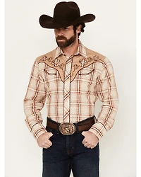 Roper Men's Plaid Print Embroidered Long Sleeve Pearl Snap Western Shirt