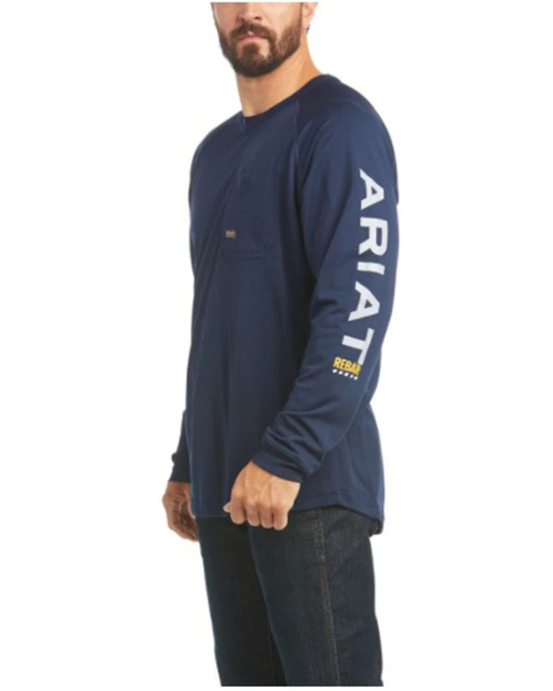 Ariat Men's Navy Rebar Heat Fighter Long Sleeve Work Pocket T-Shirt