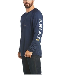 Ariat Men's Navy Rebar Heat Fighter Long Sleeve Work Pocket T-Shirt