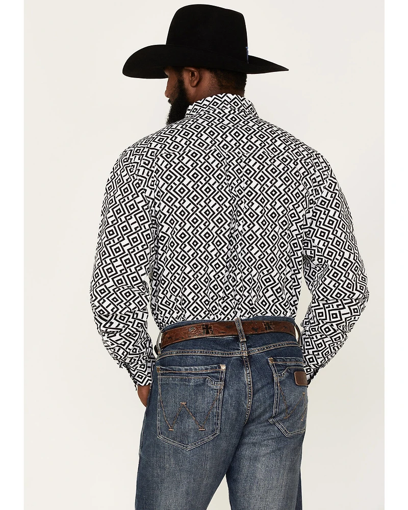 RANK 45® Men's Dillinger Geo Print Long Sleeve Button-Down Stretch Western Shirt