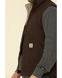 Carhartt Men's Dark Brown Washed Duck Sherpa Lined Mock Neck Work Vest - Tall