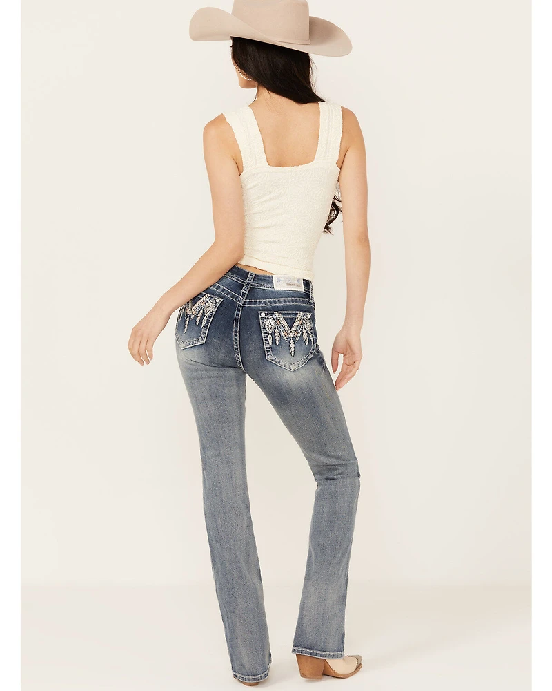 Grace LA Women's Medium Wash Dreamcatcher Sequin Bootcut Stretch Denim Jeans