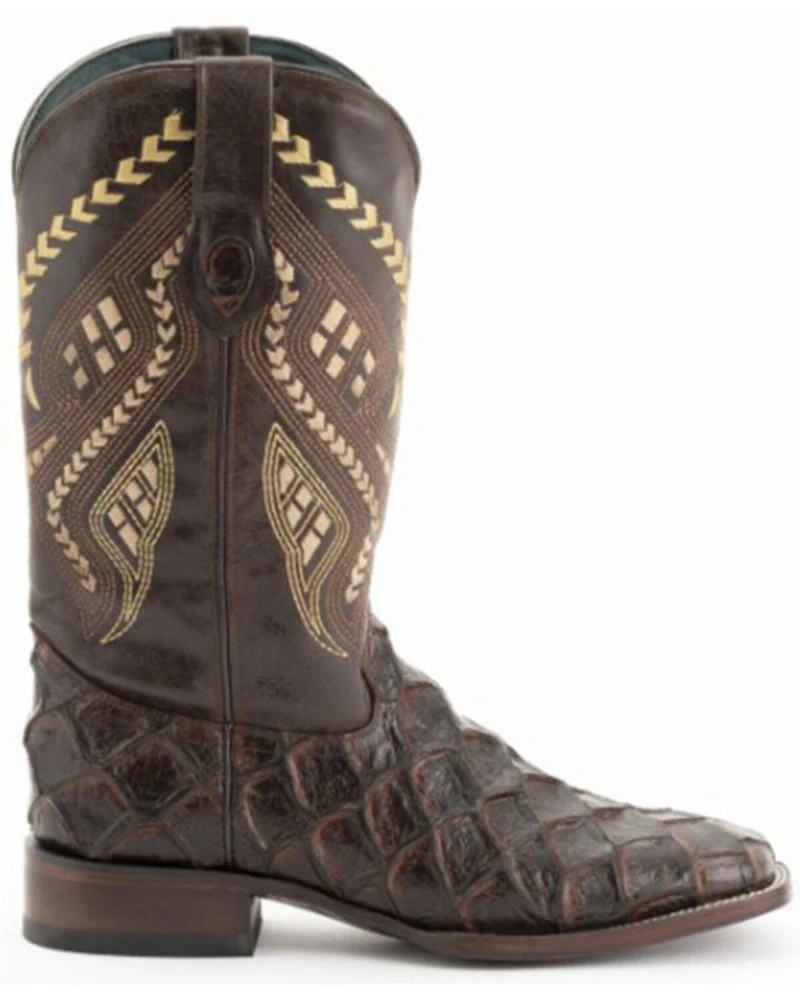 Ferrini Men's Bronco Brown Pirarucu Print Western Boots - Broad Square Toe
