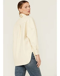 Sadie & Sage Women's Faux Leather Ecru Shacket