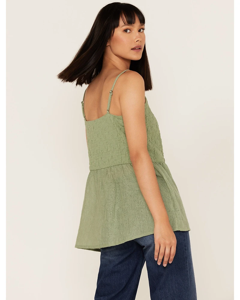 Cleo + Wolf Women's Smocked Button Front Woven Tank Top