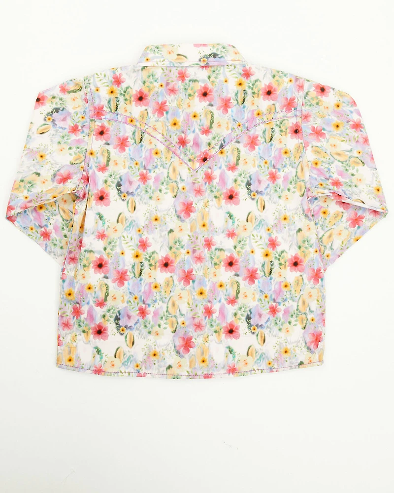 Cowgirl Hardware Toddler Girls' Floral Print Long Sleeve Rhinestone Snap Stretch Western Shirt