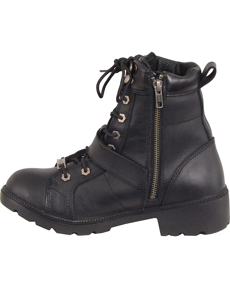 Milwaukee Leather Women's Waterproof Side Buckle Boots - Round Toe