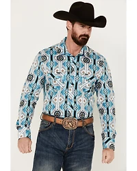 Rock & Roll Denim Men's Southwestern Print Long Sleeve Pearl Snap Stretch Western Shirt