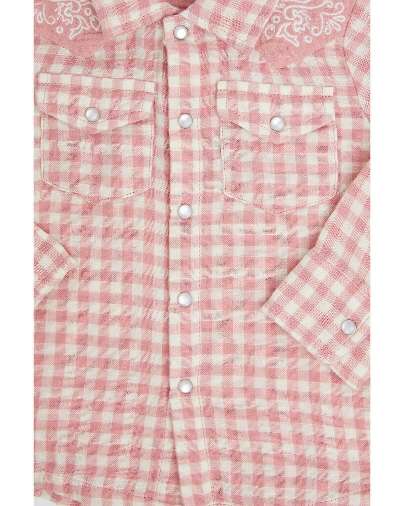 Angel Dear Infant Girls' Plaid Print Long Sleeve Snap Western Shirt