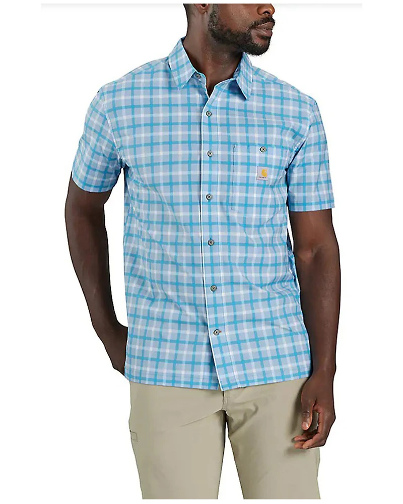 Carhartt Men's Force Sun Defender™ Relaxed Fit Lightweight Plaid Print Short Sleeve Button-Down Shirt