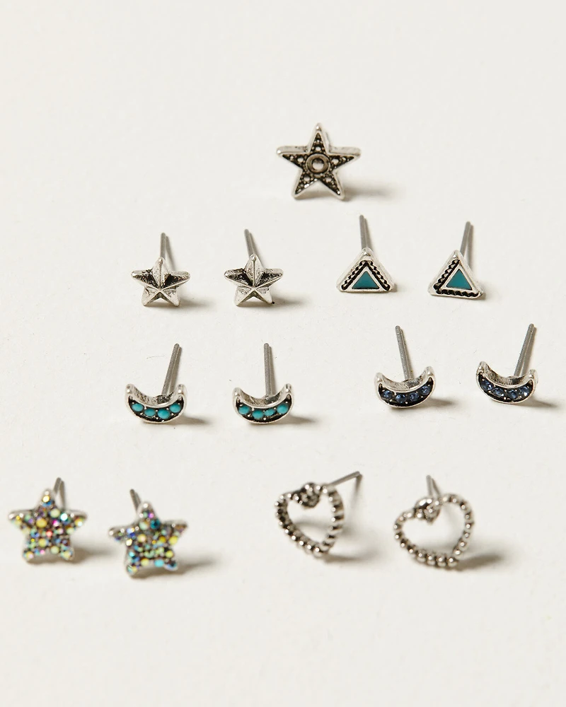 Shyanne Women's Cross Moon Star Multi Earring Set - 14 Piece