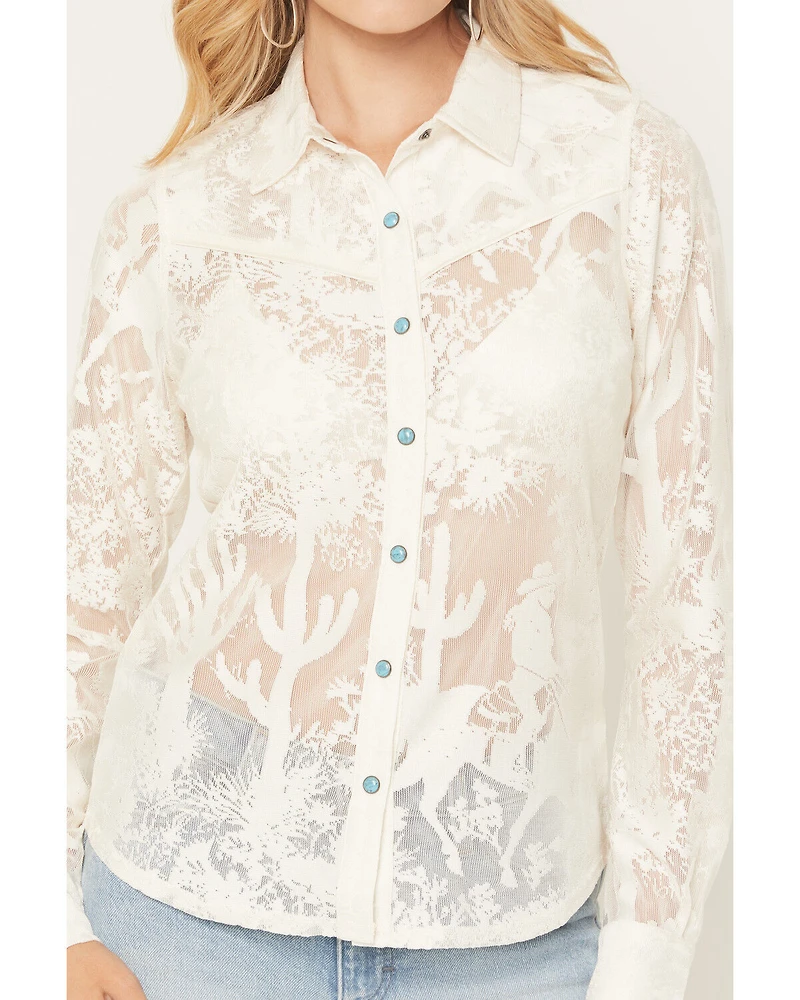 Shyanne Women's Solid Lace Long Sleeve Snap Shirt