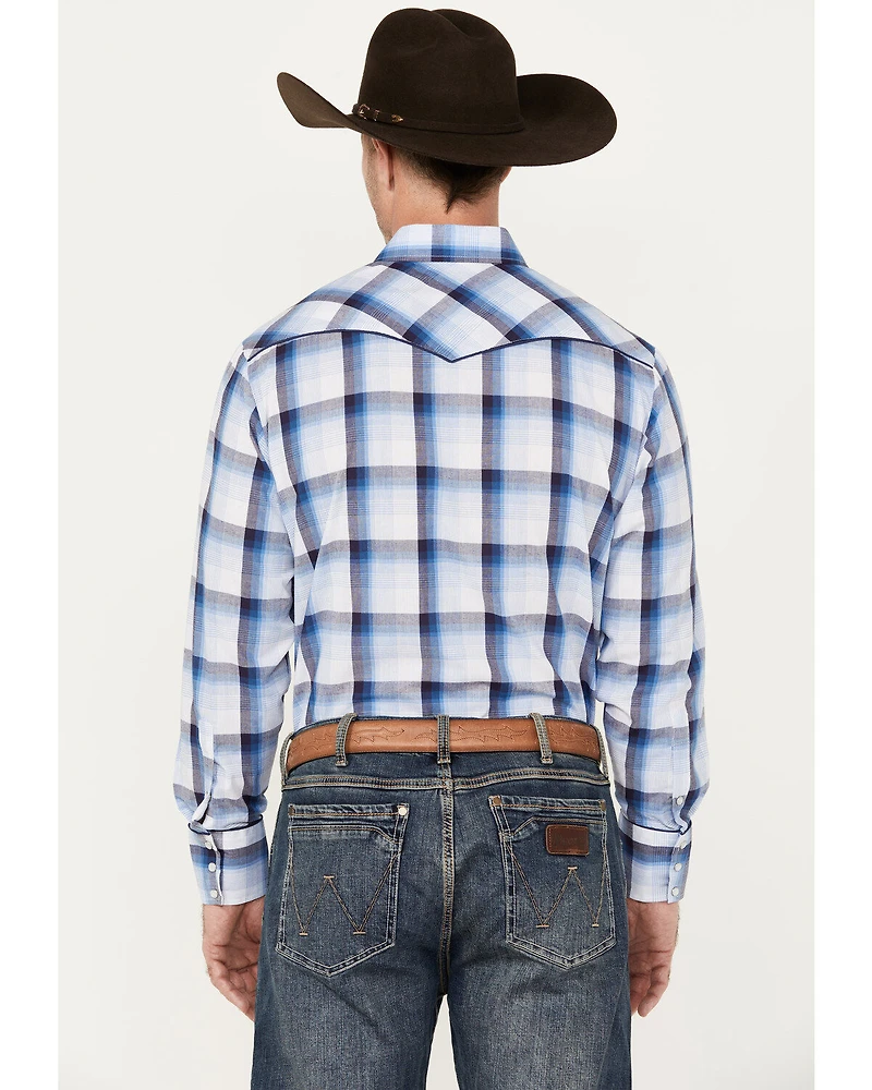 Roper Men's Embroidered Plaid Print Long Sleeve Pearl Snap Western Shirt