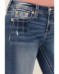 Miss Me Women's Medium Wash Mid Rise Steer Head 34" Bootcut Stretch Denim Jeans