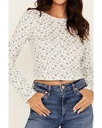 Originality Women's Floral Print Long Sleeve Cropped Tee