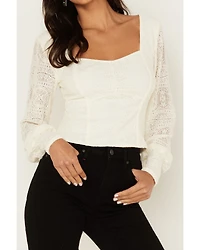 Idyllwind Women's Dallas Smocked Lace Puff Sleeve Top
