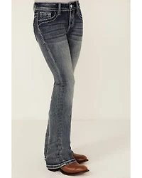 Grace LA Girls' Medium Wash Embroidered Pocket Bootcut Stretch Denim Jeans