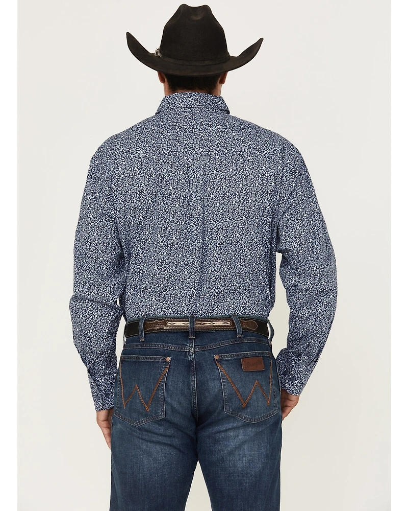 George Strait by Wrangler Men's Floral Print Long Sleeve Button-Down Stretch Western Shirt - Tall