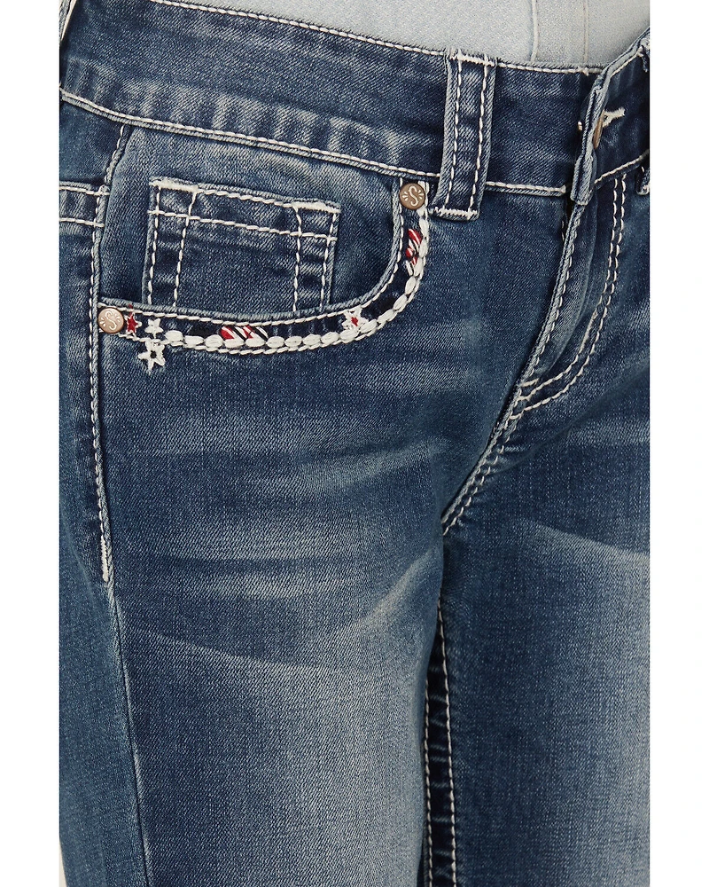 Shyanne Little Girls' Americana Horseshoe Pocket Stretch Bootcut Jeans