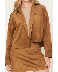 White Crow Women's All Day Faux Suede Cropped Button-Down Shirt