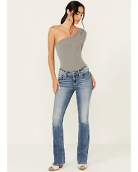 Miss Me Women's Light Wash Mid Rise Dreamcatcher Pocket Bootcut Stretch Denim Jeans