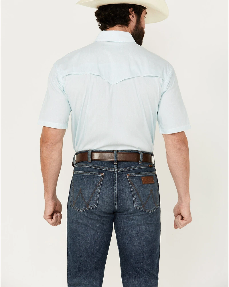 Panhandle Men's Micro Vertical Striped Short Sleeve Pearl Snap Western Shirt