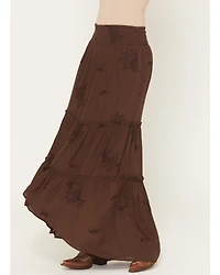 Wild Moss Women's Embroidered Ruffle Midi Skirt