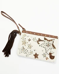 Shyanne Women's Tegan Seed Beaded Cowhide Wristlet Clutch